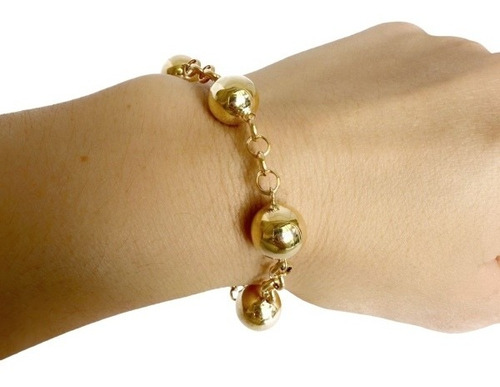 Pulseira Portuguesa Com Bolas Ouro 18k 750 12 Mm