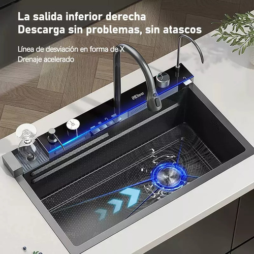 Combo Lavaplato Empotrado Cascada 80x45x22cm Pantalla Led