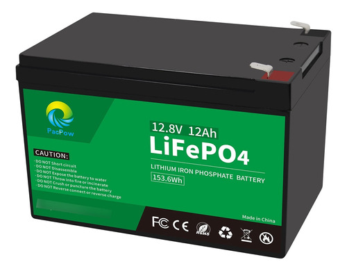 Pacpow Bateria Litio Lifepo4 12.8 V 12 Ah Bms Integrado Ma