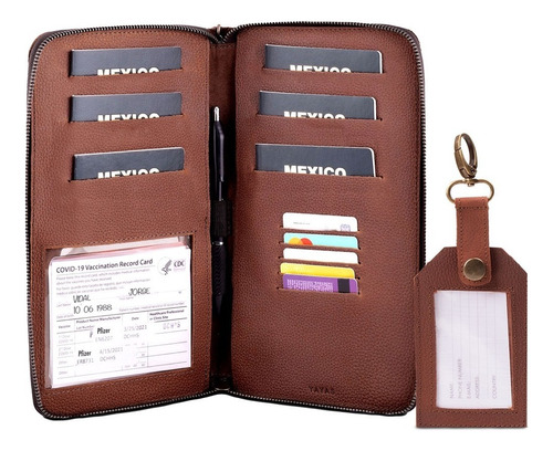 Porta Pasaporte Familiar + Tag De Maleta De Piel Para Maleta Color Shedron Yayas