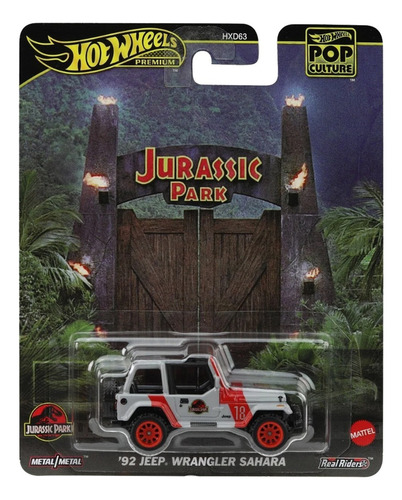Hot Wheels Premium Jeep Wrangler Sahara Jurassic Park 1/64 Gris