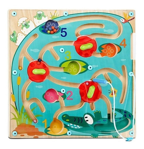 Puzzle Laberinto De Madera Con Partes Magneticas Top Bright Color Multicolor