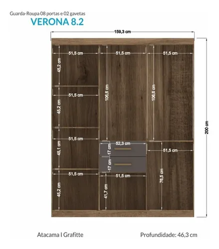 Armario Verona con 8 puertas y 2 cajones Hjwt