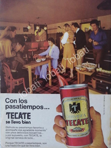 Cartel Publicitario Retro Cerveza Tecate 1980 / Mini Cartel