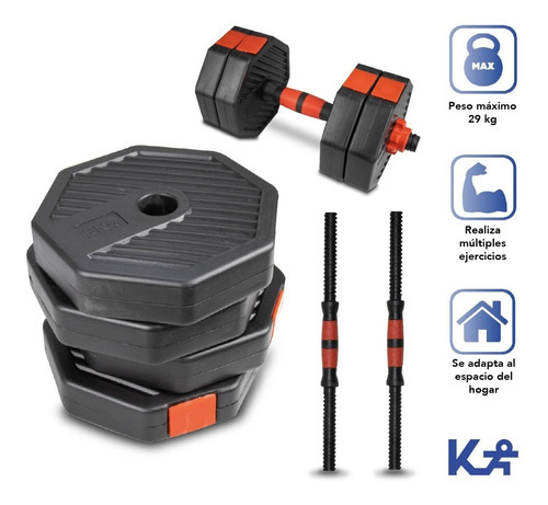 Kit de halteres, pesos ajustáveis, 4 em 1, 25 kg, para exercícios domésticos, cor preta