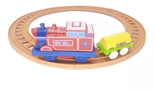 Trem Trenzinho Colorido Com Vagão Infantil Pilha Com Trilhos