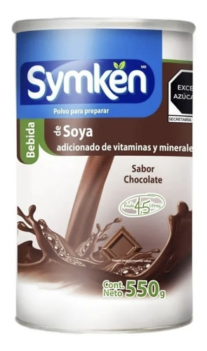 Leche De Soya Sabor Chocolate Bote 550g  Symken