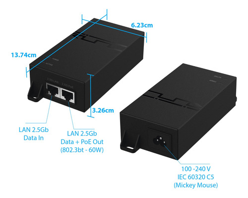 Inyector Poe Estándar Ruijie 802.3bt 2.5g Rg-poe-50-60w-mg