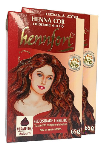 Kit 2 Henna Hennfort Em Pó 65g - Vermelho