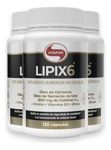 comprar Kit 3 Suplemento Lipix 6 Vitafor 120cápsulas Sabor Sem Sabor