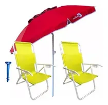 Comprar Combo Playa Sombrilla 2m Reforzada+2 Reposeras Aluminio 