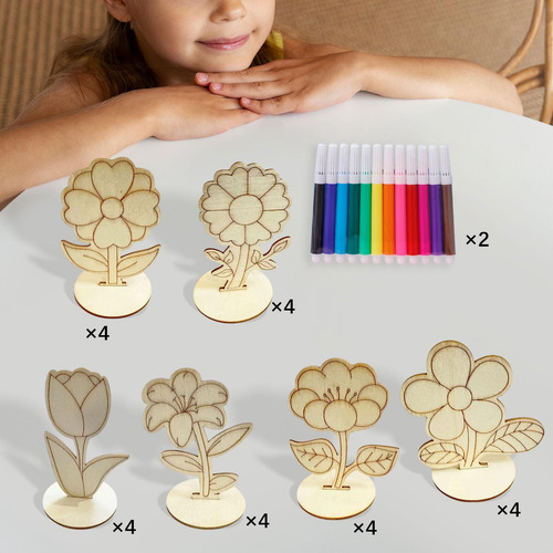 24 Piezas De Adornos De Flores De Madera Para Decorar,