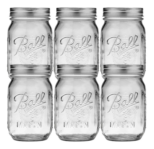 6 Pack Mason Jars Ball 16 Oz (6 Piezas) Boca Regular