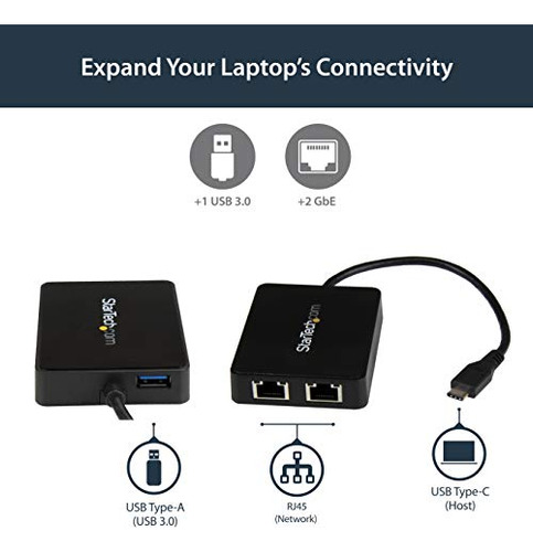 Startech.com Adaptador Usb-c A Gigabit Ethernet Dual Con Usb