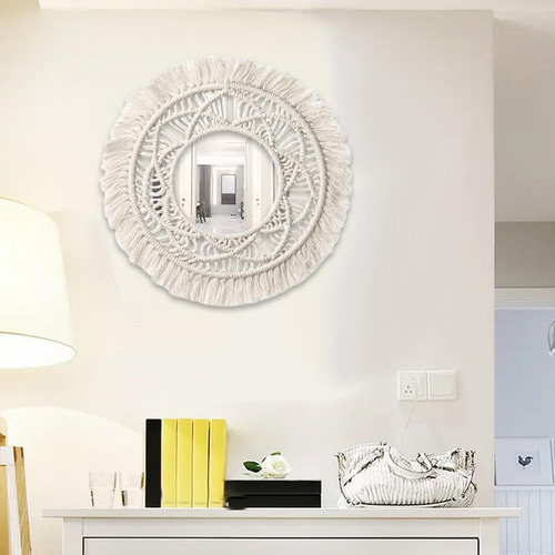 Espejo De Pared Con Tapiz Tejido De Macramé Para