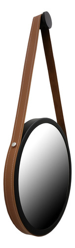 Espelho Redondo Adnet Premium Com Alça 50cm + Suporte Moldura Preto Alça Caramelo