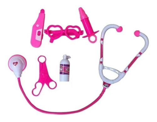 Kit médico para niños de 6 piezas, color rosa, con estetoscopio y accesorios