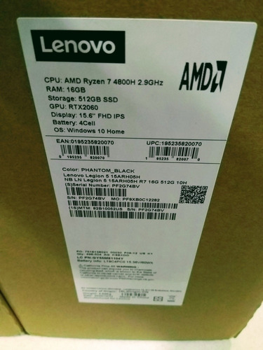 Lenovo Legion 5 Ryzen 7 4800h Rtx 2060 16g 512 144h Portatil