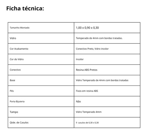 Balcão Vitrine Em Vidro Com 9 Divisórias 0,90 X 1,00 X 0,30