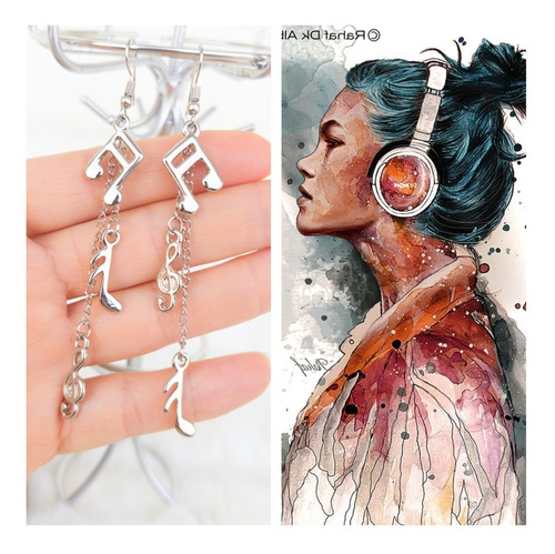 Aretes Notas Musicales Pendientes Largos Música Rock