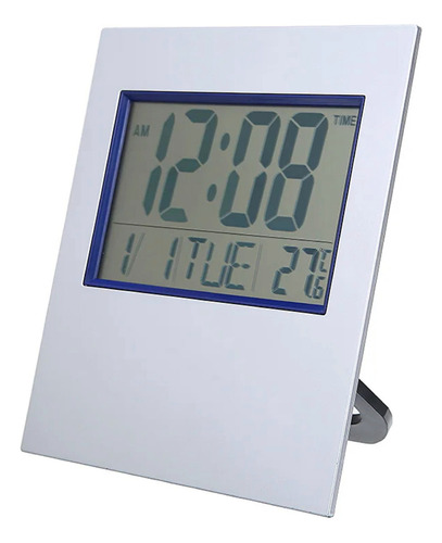 Reloj Digital De Pared Numero Grande Calendario Temperatura Estructura Gris Fondo Verde