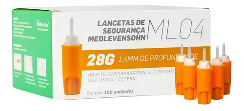Lanceta de seguridad automática Medlevensohn, 100 unidades, color naranja