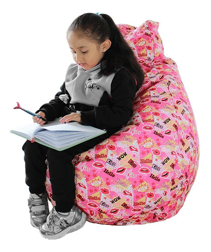 Imagen 2 de 4 de Asiento Puff Pera Sashija Con Diseño De Besos