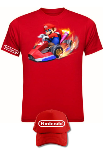 Camiseta Mario Bros Karts Serie Red Obsequio Gorra 