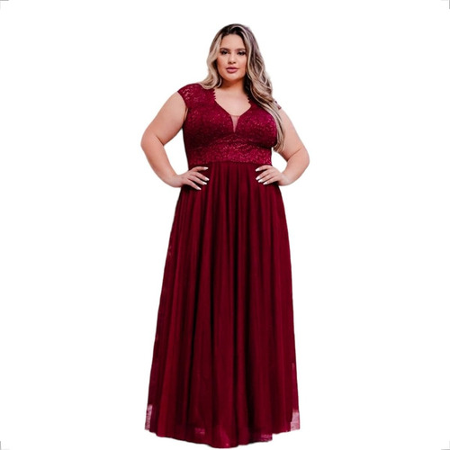 Vestido Festa Marsala Plus Size Madrinha Luxo Brilho