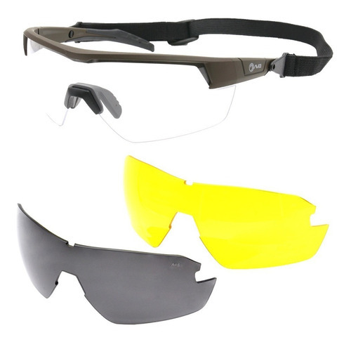 Óculos Proteção Balística 3 Lente Anti-embaçamento Avb T9096 Cor Cáqui TAN