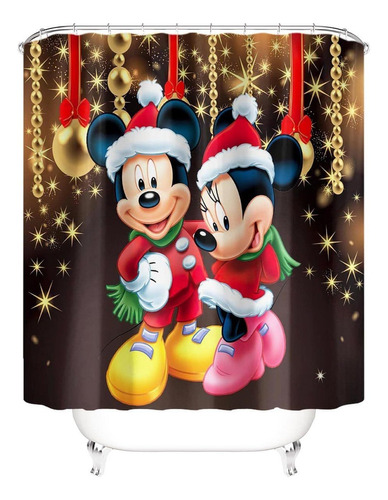 Cortina Ducha Navidad Con Mickey Minnie Mouse 1