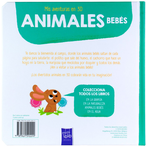 Mis aventuras en 3D: Animales Bebés: Libro infantil Aventuras en 3D: Animales bebés, de Varios autores. Editorial Jo Dupre Bvba (Yoyo Books), tapa dura en español, 2022