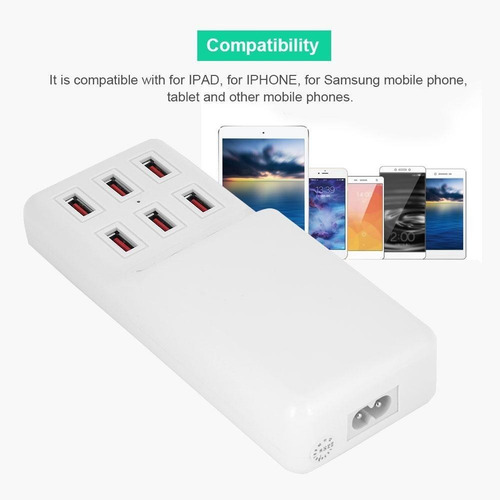 Hub Zapatilla 6 Puertos Usb Cargador 5v 12a 220v Premium