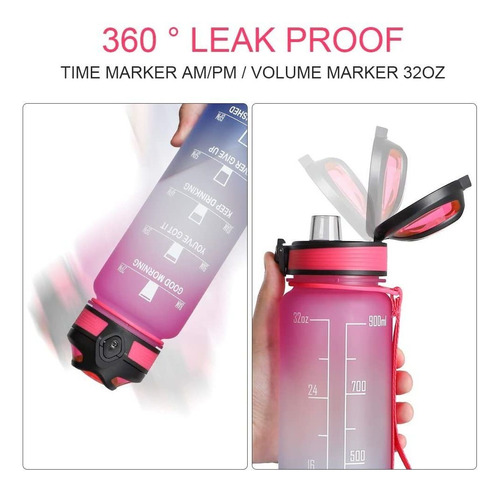 Opard 32oz Sports Water Bottle With Motivational Time Marker