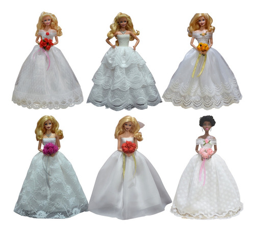Vestido Noiva Para Boneca Barbie * Véu + Buque De Rosa