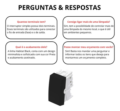 Kit 2 Modulo Interruptor Simples Preto Fame Habitat 4027