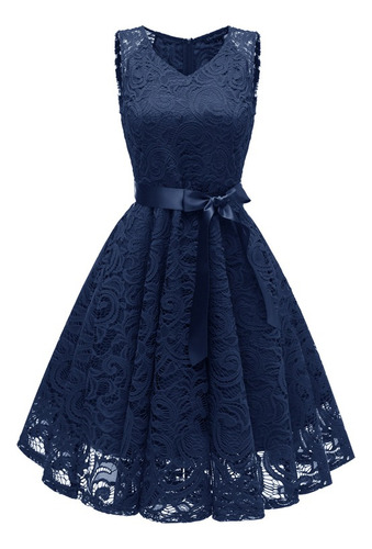 Vestido Elegante Sexy De Encaje De Mujer, Azul Oscuro Xxl