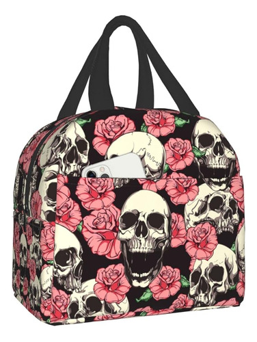 Lonchera Con Diseño Calavera Halloween Con Diseño Rosas Para