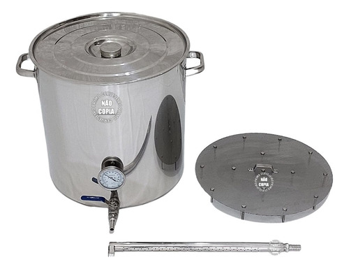 Panela Caldeirão Aço Inox 70 Litros Com Válvula Termômetro Fundo Falso E Chuveiro Para Cerveja Artesanal 20145vtffch