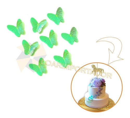 Imagen 1 de 5 de 100 Mariposas Tornasolada Plástica Popcake Tortas Cupcake+++