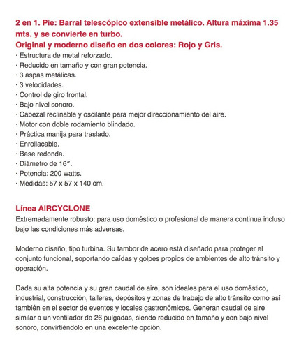 Imagen 8 de 8 de Ventilador Industrial Liliana Vphd16 200 Watts Pie Turbo Cts