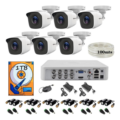 Kit Video Vigilancia Epcom Dvr 8 Canales 6 Camaras 1080p 2mp Full Hd Metal B8-TURBO-G2W 100mts cable Utp y HDD 1tb