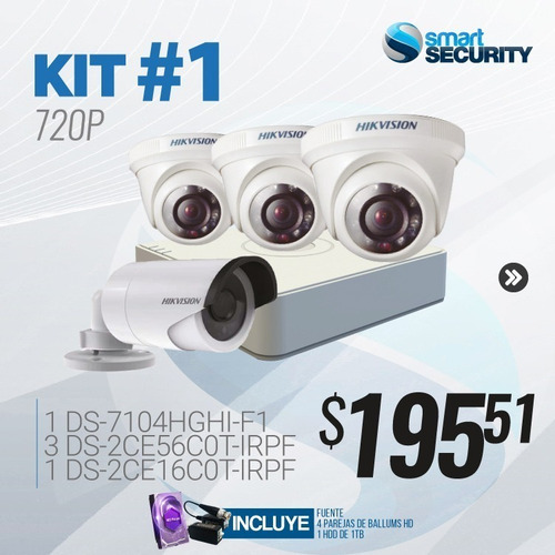 Kit De Camaras De Seguridad Hikvision 4 Camaras 720p