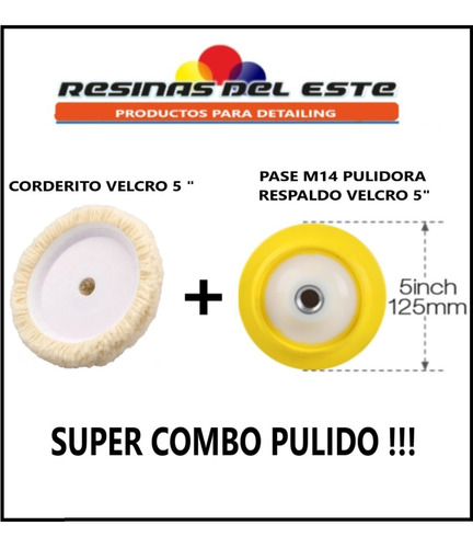 Pad Bonete Pulido Corderito 1 Faz Velcro + Plato 5 Pulgadas