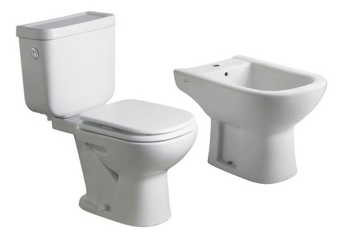 Imagen 1 de 10 de Combo Inodoro Largo Deposito Dual Tapa Bidet Ferrum Bari