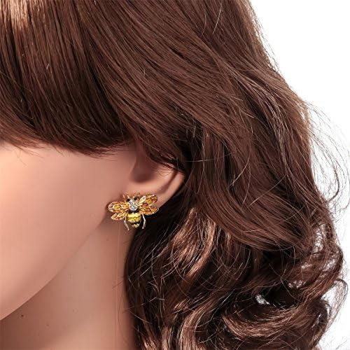 Yacq Honey Bee Stud Pendientes Cristal Bisutería Para Mujere