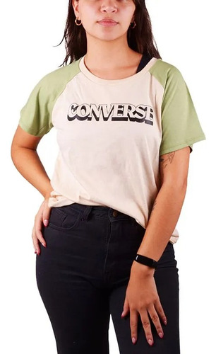 Remera Ranglan Converse Mujer Blanco Verde Urbana Casual 