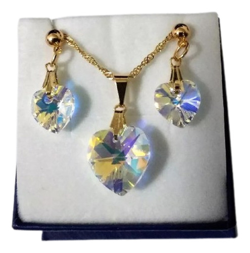 Conjunto Cristal Swarovski Aurora Boreal 1,4 Cm  Folh. Ouro