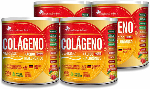 4 Colágeno Verisol + Ácido Hialurônico 250g Sabor Laramora