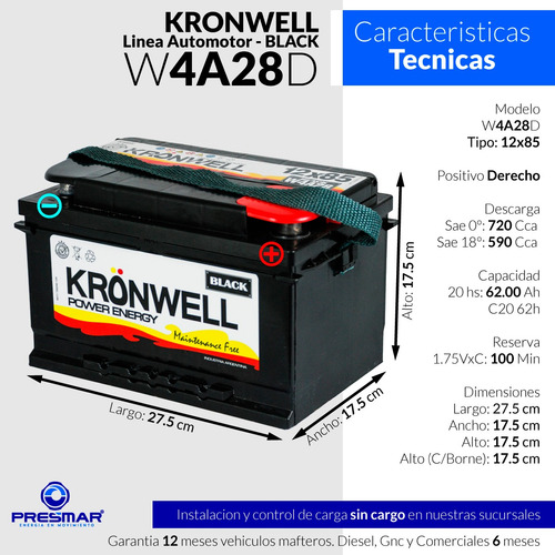 Imagen 2 de 10 de Bateria Kronwell 12x80 12v 80ah W4a28